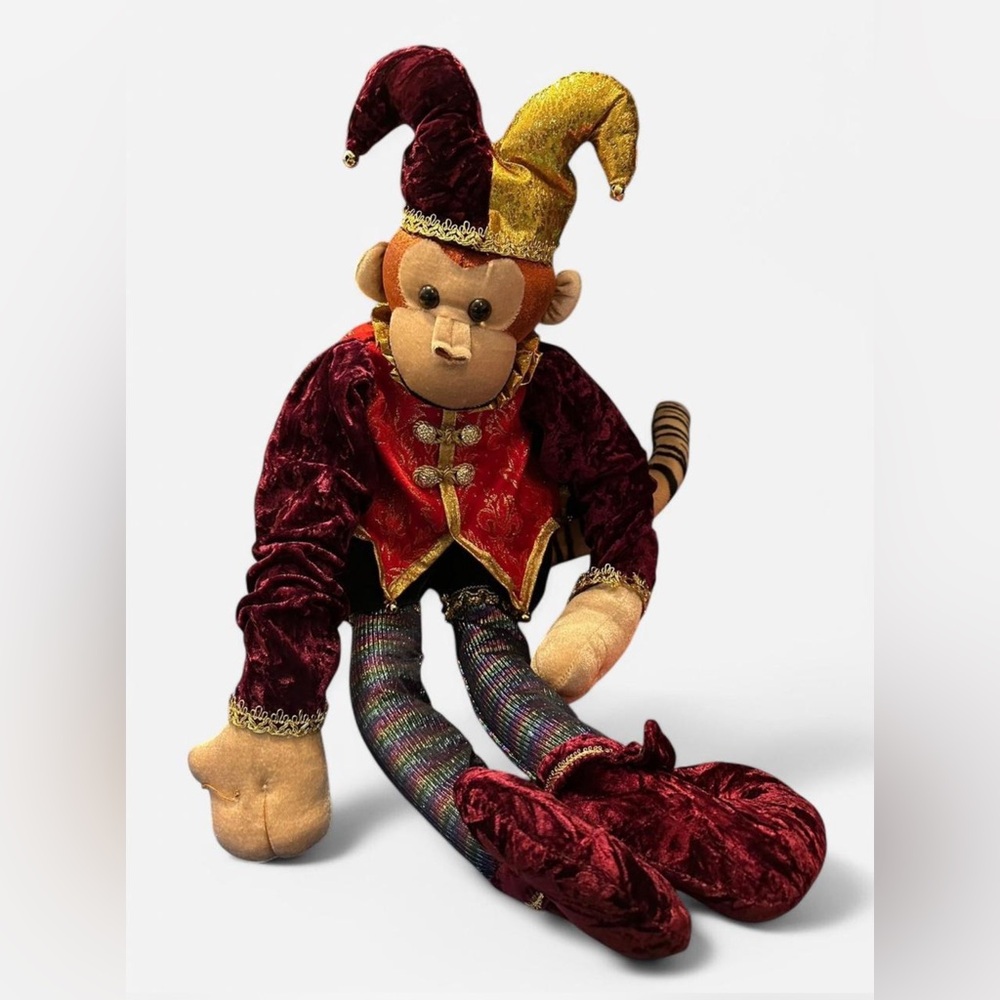 DECORATIVE STUFFED MONKEY - CLOWN JESTER JOKER - Picture 4 of 7
